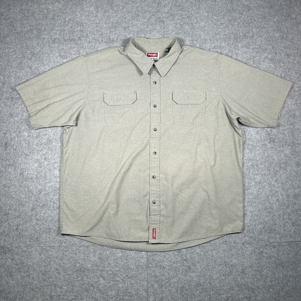 Wrangler Premium Quality‎ Button Down Shirt Men's Size 2XL Beige Short Sleeve